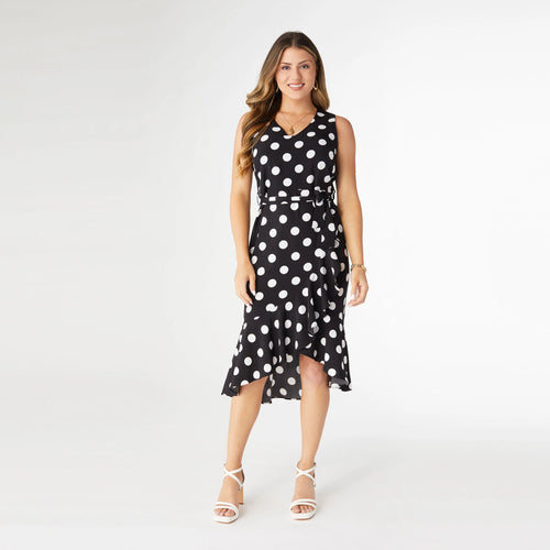 Cynthia Sleeveless Polka Dot Dress - Black & White