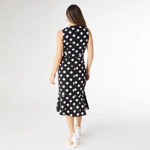 Cynthia Sleeveless Polka Dot Dress - Black & White