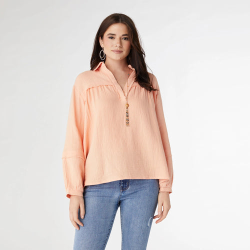 Kacey Soft Gauze Top - Light Coral