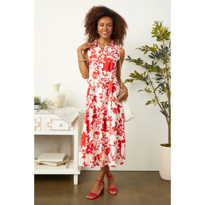 Francesca Floral Print Dress - Red & Cream