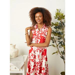 Francesca Floral Print Dress - Red & Cream