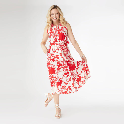 Francesca Floral Print Dress - Red & Cream
