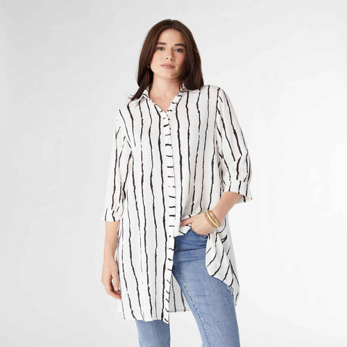 Ripley Button Down Tunic - Off White & Black