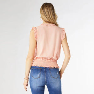 Winslet Cinched Waist Top - Light Coral