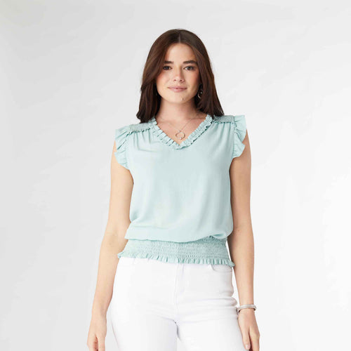 Winslet Cinched Waist Top - Sea Green