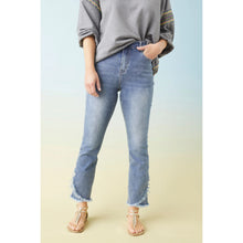 Load image into Gallery viewer, Everstretch Straight Leg Crossover Fringe Jeans - Medium Denim