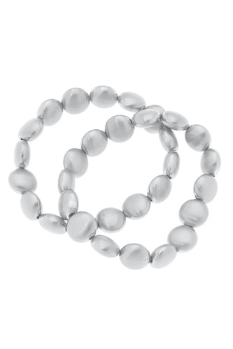 Canvas Dani Satin Metal Beaded Bracelet Stack in Silver