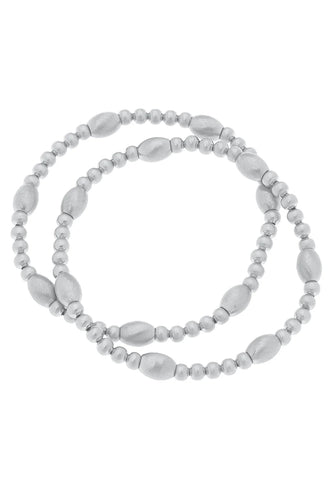Canvas Cyrus Mixed Metal Beaded Bracelet Stack in Silver