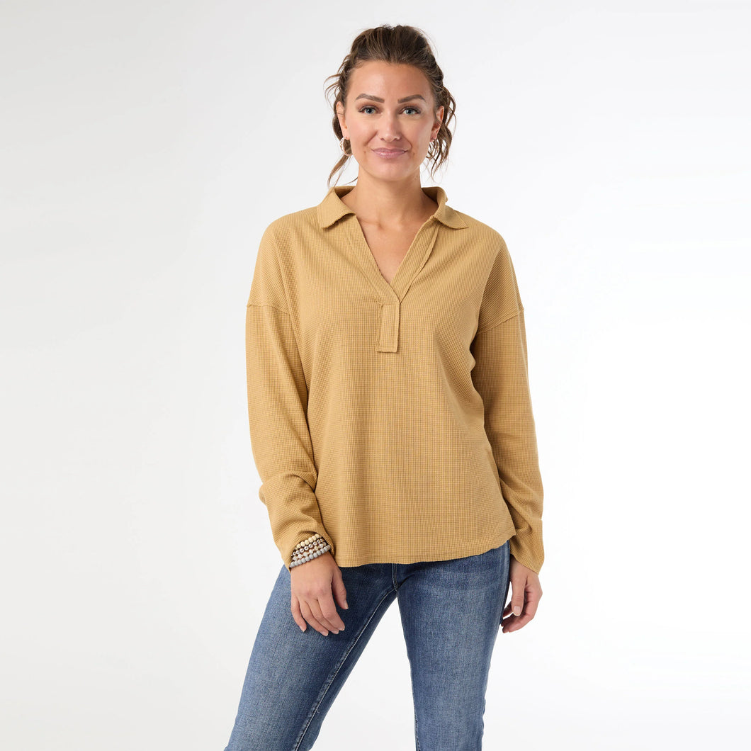 Michela Long Sleeve V-Neck Top - Latte