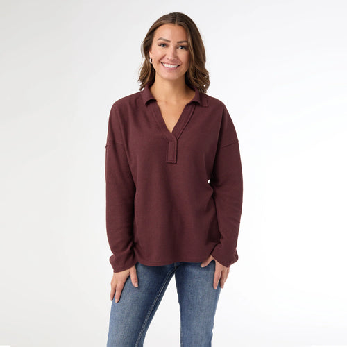Michela Long Sleeve V-Neck Top - Raisin