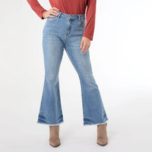 Load image into Gallery viewer, Bambu Soft Flare Ankle with Bottom Distressing - Medium Denim