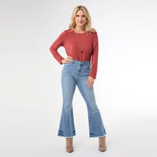 Load image into Gallery viewer, Bambu Soft Flare Ankle with Bottom Distressing - Medium Denim