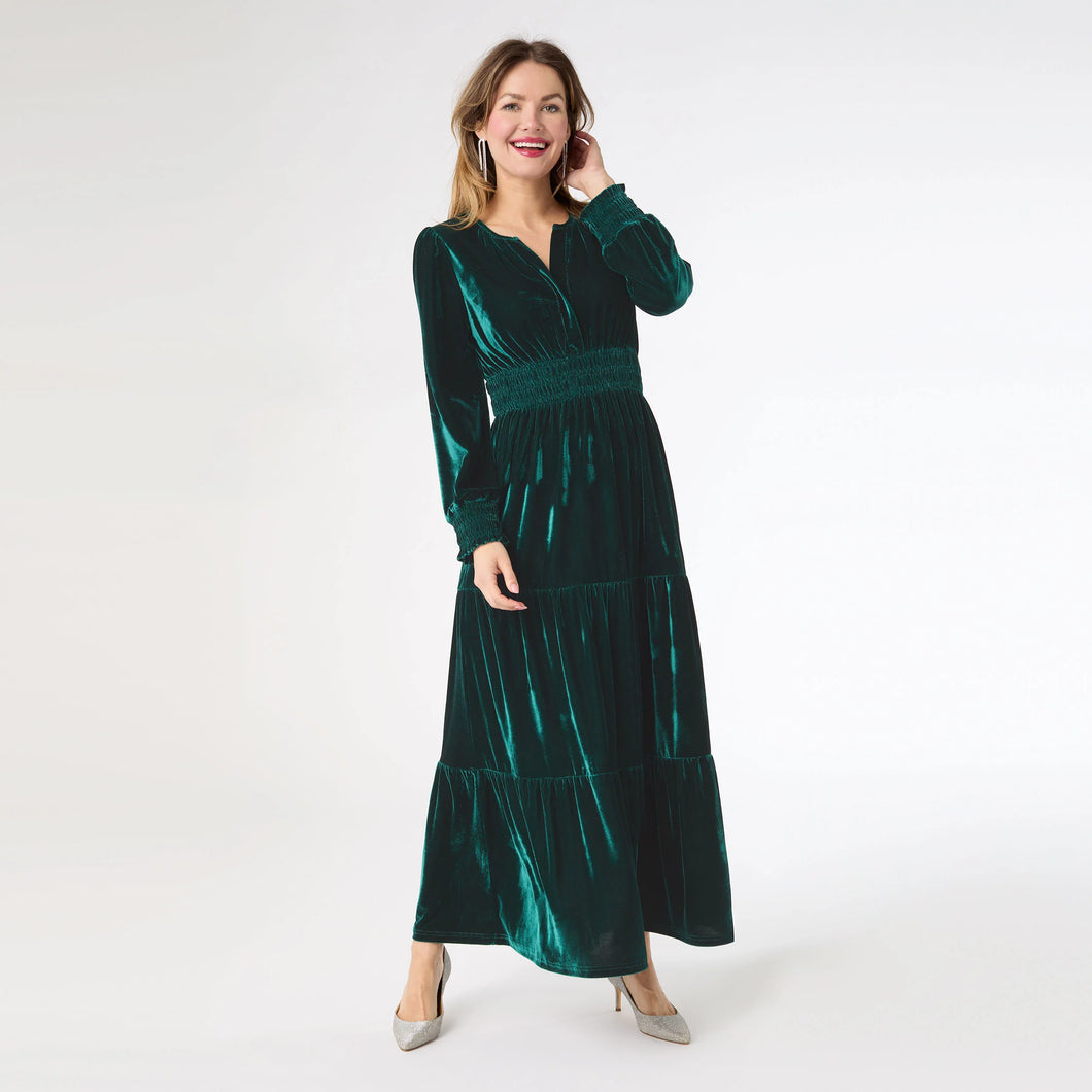 Brigid Velour Dress - Emerald