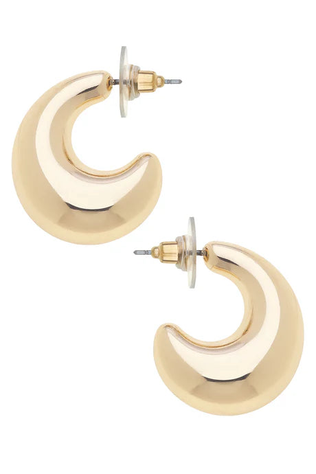 Canvas Icon Tapered Puff Hoop Earrings in Shiny Gold