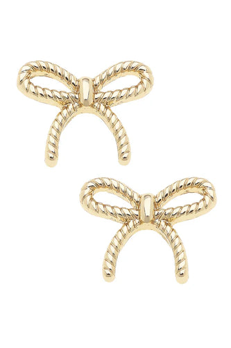 Canvas Bessie Rope Bow Stud Earrings in Shiny Gold