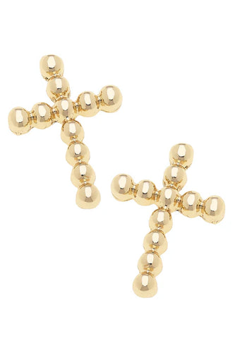 Canvas Poppy Beaded Cross Stud Earrings in Shiny Gold