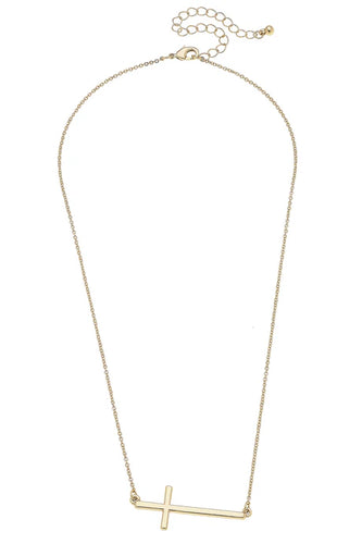 Canvas Carmi Horizontal Cross Necklace in Shiny Gold