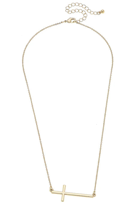 Canvas Carmi Horizontal Cross Necklace in Shiny Gold