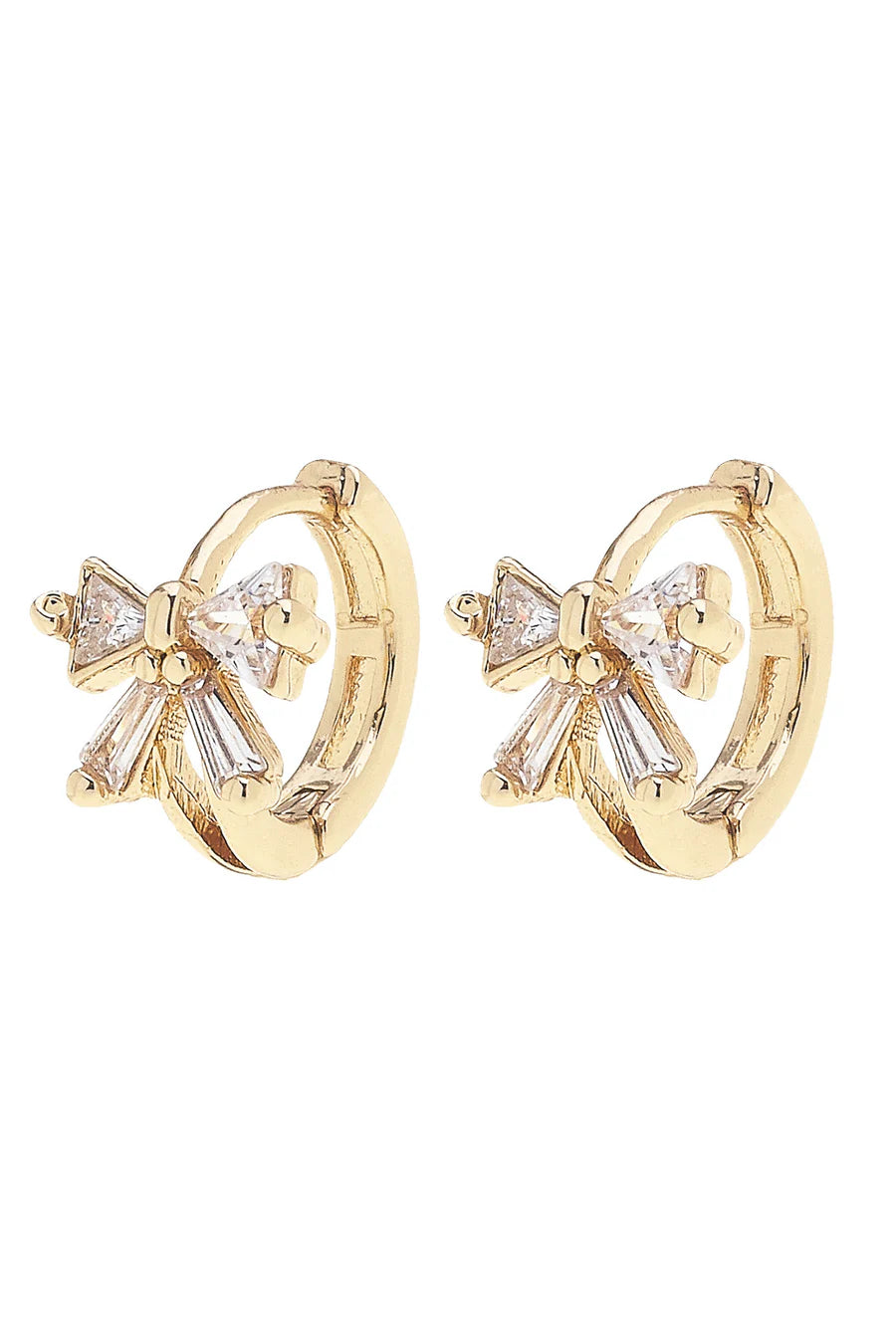 Canvas Betsy Bow Baugette Huggie Earrings in Shiny Gold