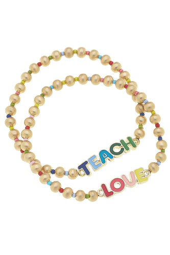Canvas Teach Love Rainbow Bead Stretch Bracelet