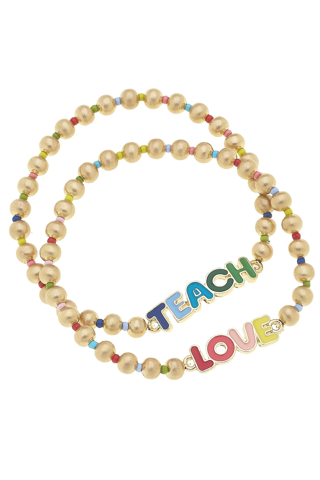 Canvas Teach Love Rainbow Bead Stretch Bracelet