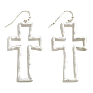 Hammered Cross Earrings - Silver