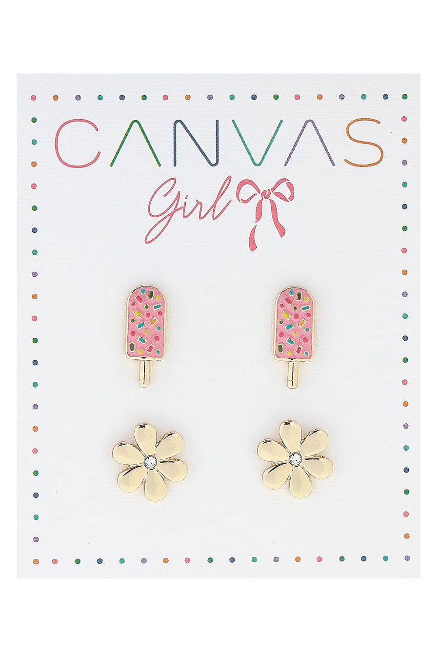 Canvas Lena Popsicle & Tiny Rhinestone Flower Children's Earrings