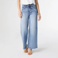 EverStretch Wide Leg Frayed Bottom Jeans - Medium Denim
