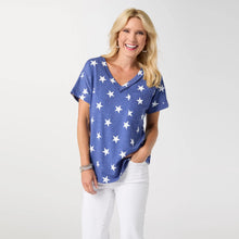 Load image into Gallery viewer, Gracie Shirttail V-Neck Top - Blue Star