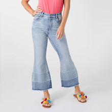 Load image into Gallery viewer, Bambu Soft Flare Crop with Fray Bottom - Light Denim