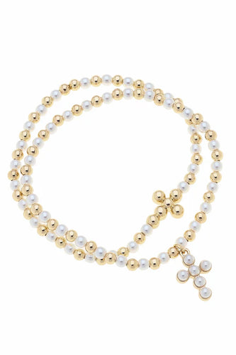 Canvas Emily Pearl & Ball Bead Stretch Bracelet Stack in Ivory