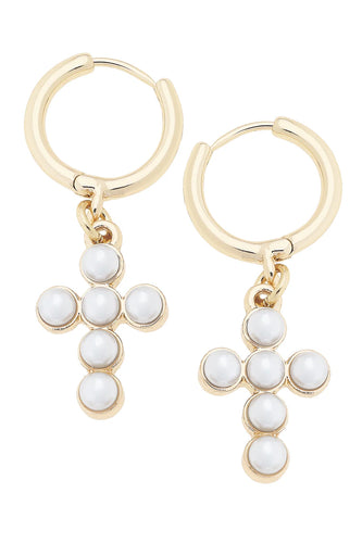 Canvas Emily Pearl Cross Drop Earrings in Ivory