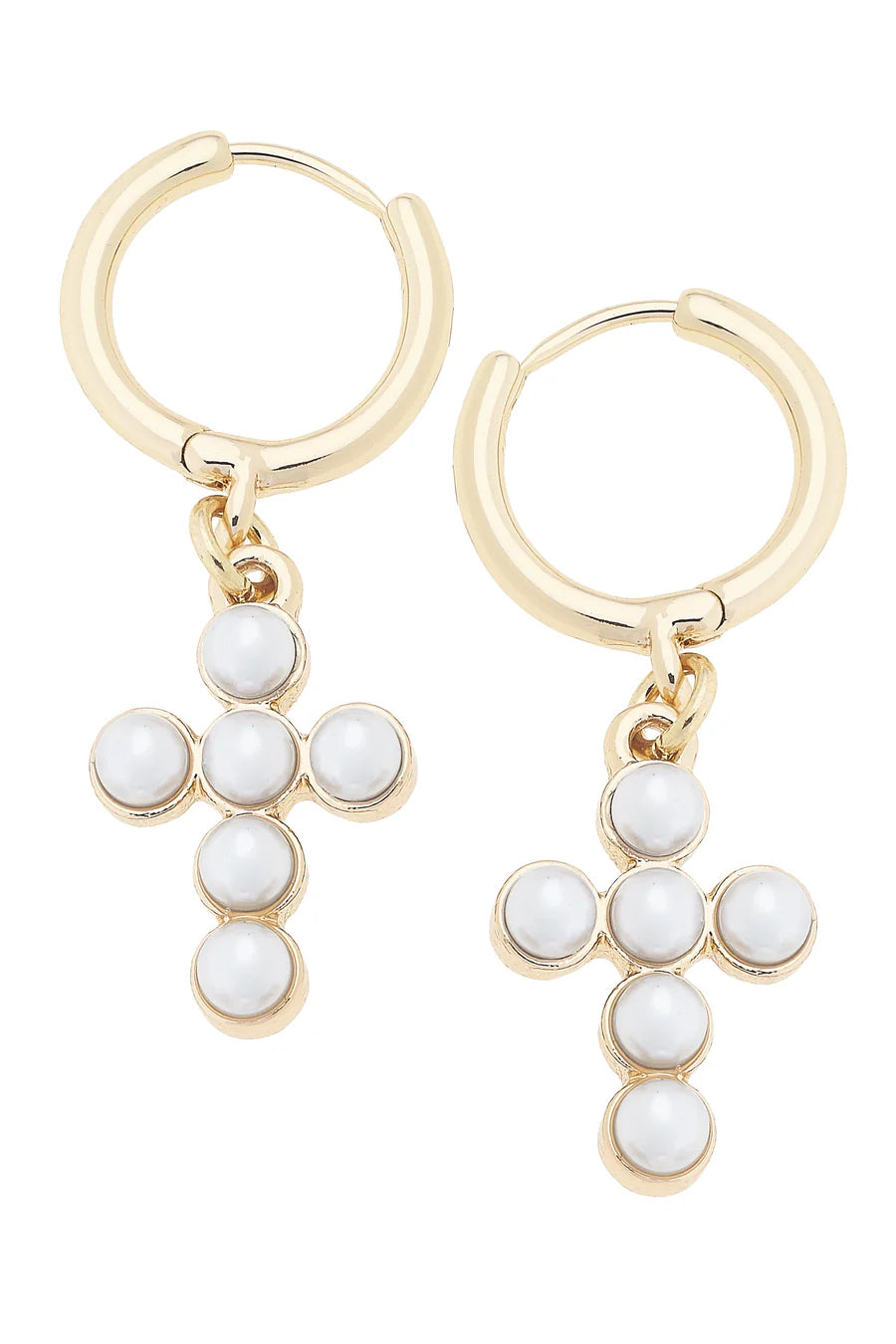 Canvas Emily Pearl Cross Drop Earrings in Ivory