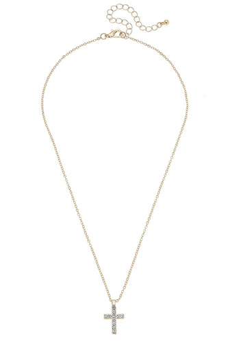 Canvas Clara Pave Cross Necklace in Shiny Gold
