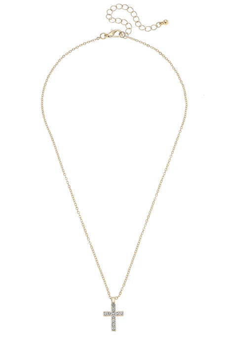 Canvas Clara Pave Cross Necklace in Shiny Gold