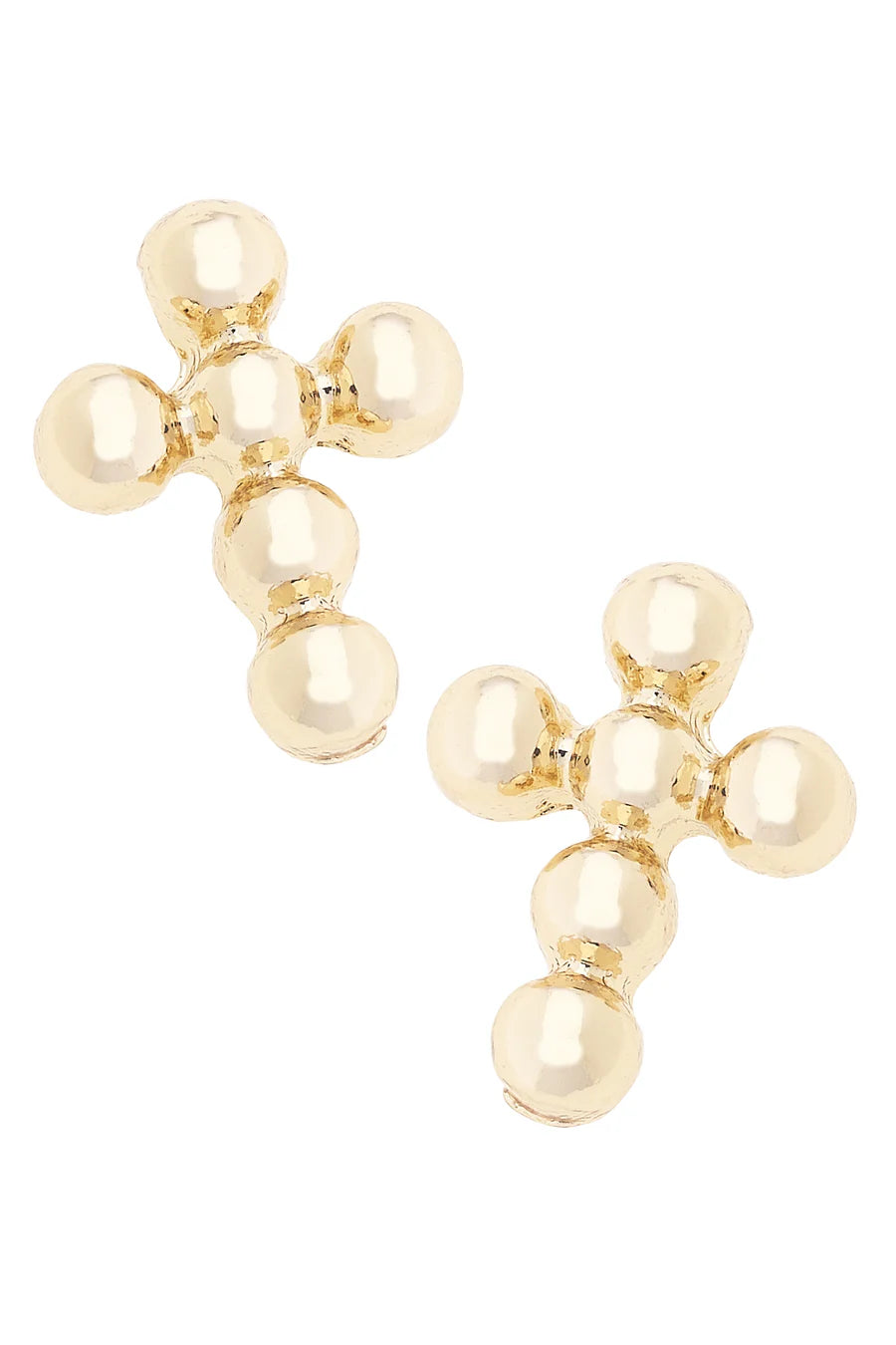 Canvas Millie Ball Bead Cross Stud Earrings in Shiny Gold