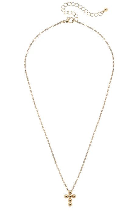 Canvas Millie Ball Bead Cross Necklace in Shiny Gold