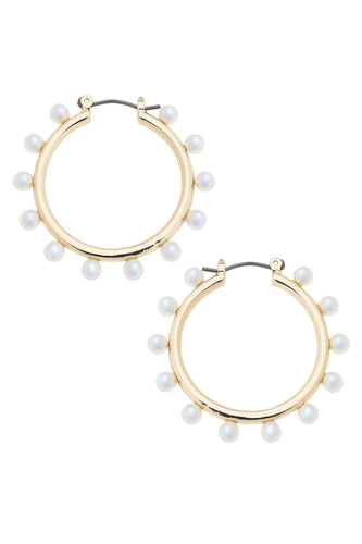 Canvas Winslie Pearl Studded Hoop Earrings in Ivory Shiny Gold