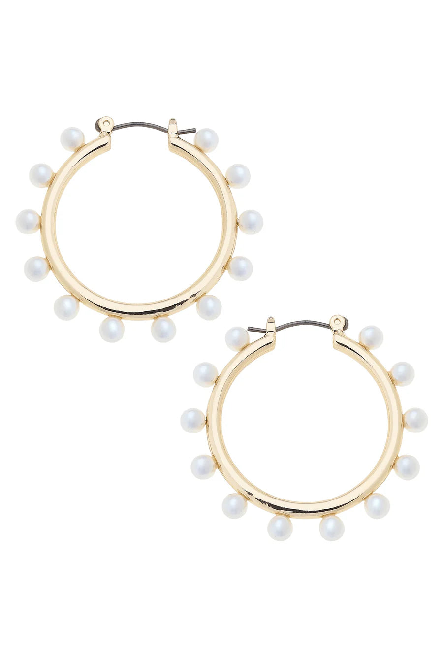 Canvas Winslie Pearl Studded Hoop Earrings in Ivory Shiny Gold