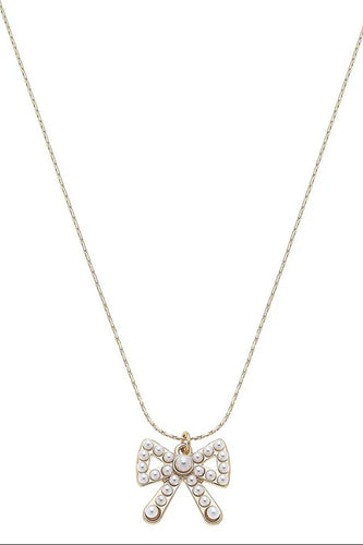Canvas Dawn Pearl Studded Bow Necklace in Ivory