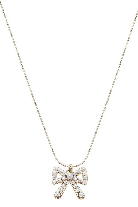 Canvas Dawn Pearl Studded Bow Necklace in Ivory