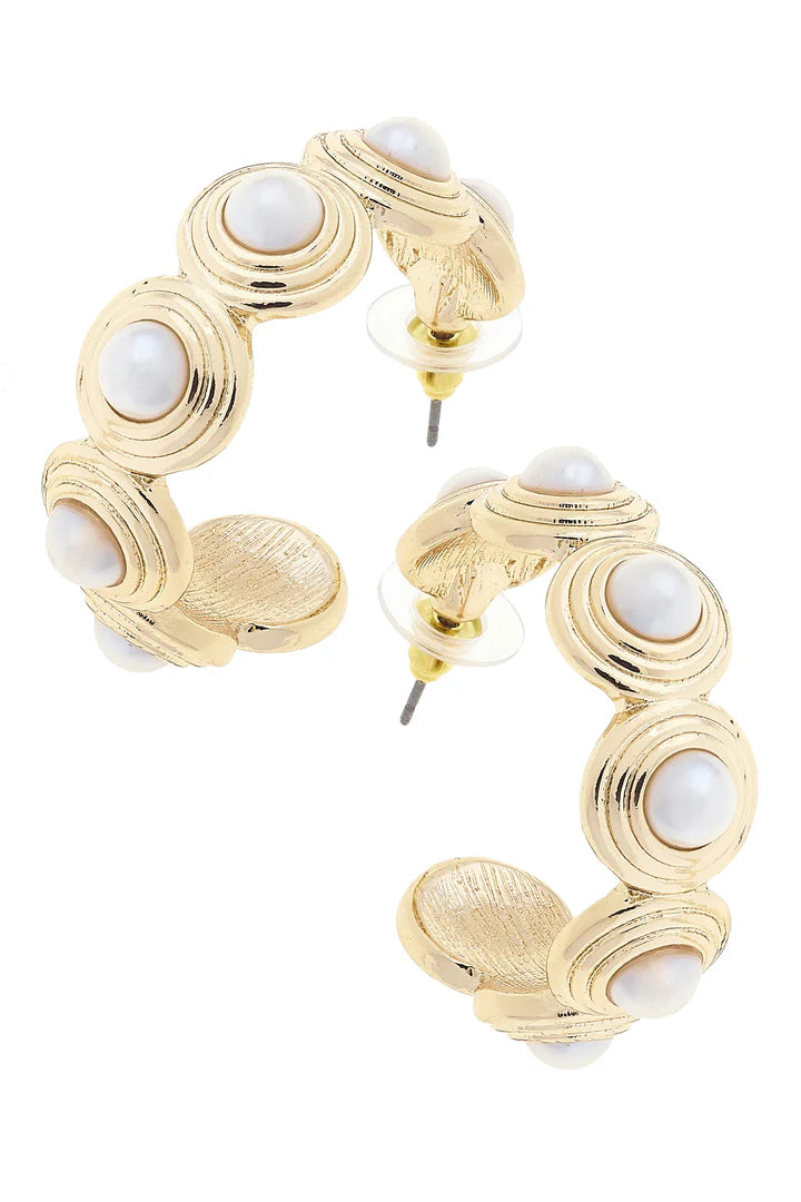 Canvas Cooper Caged Pearl Hoop Earrings in Shiny Gold