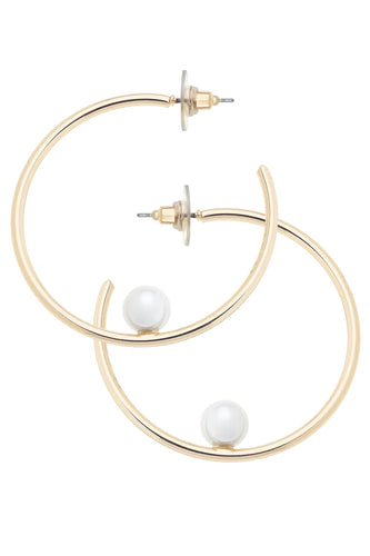 Canvas Jackie Pearl Hoop Earrings in Shiny Gold