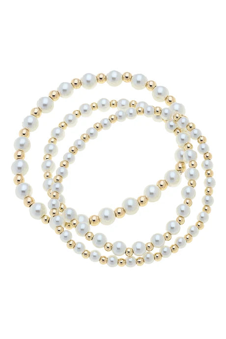 Canvas Annalise Pearl Beaded Stretch Bracelet Stack in Ivory