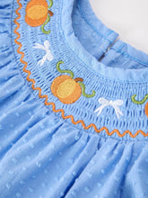 Load image into Gallery viewer, Pumpkin Smocked Bubble Romper - Blue