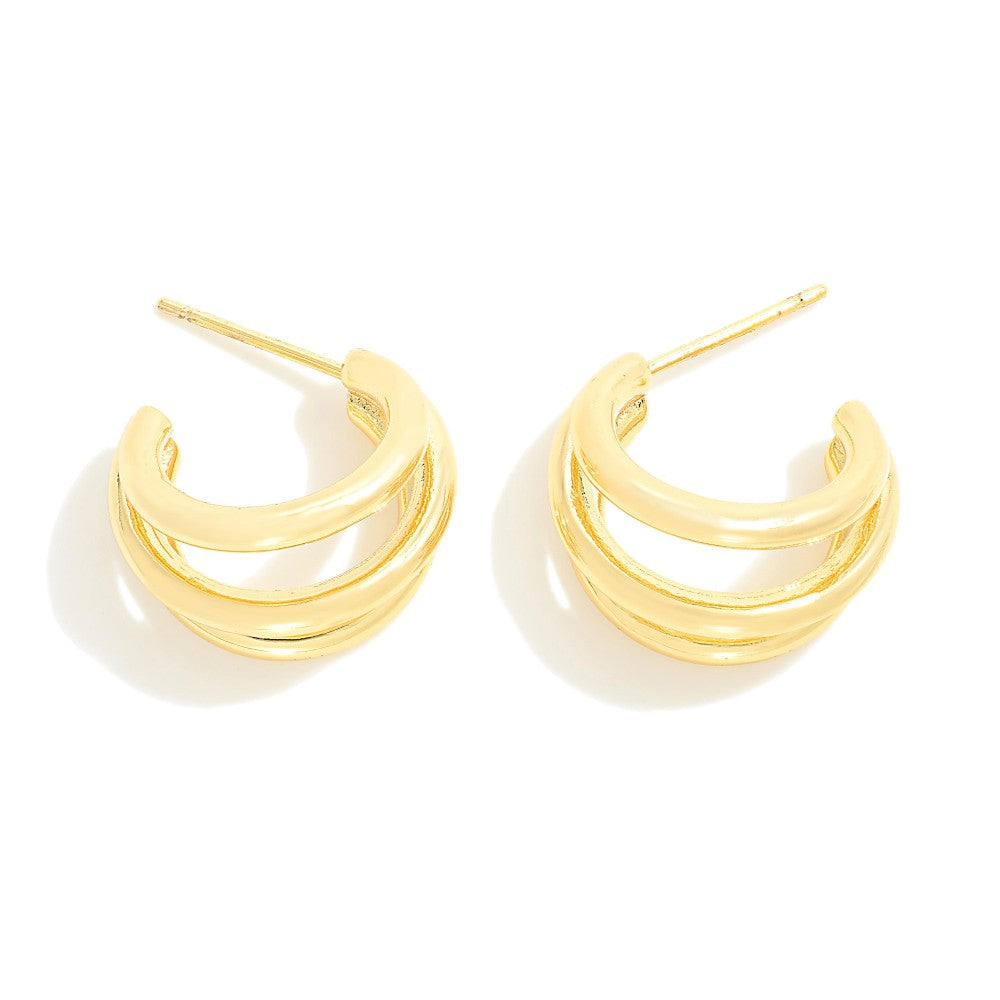 Gold Triple Huggie Earrings