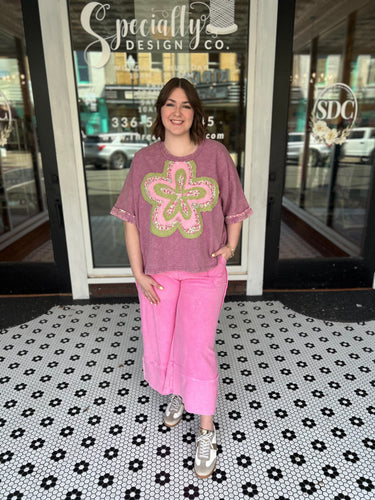 Groovy Flower Patch Top - Dusty Magenta *Curvy*
