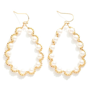 Pearl Studded Gold Teardrop Hoops