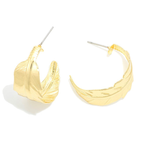 Gold Feather Huggie Earrings