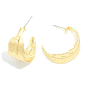 Gold Feather Huggie Earrings